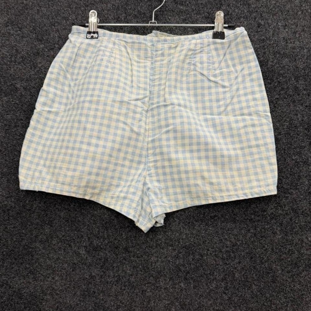 Vintage Gingham Shorts Womens 26 Blue White High Rise 70s Cottagecore Shorts